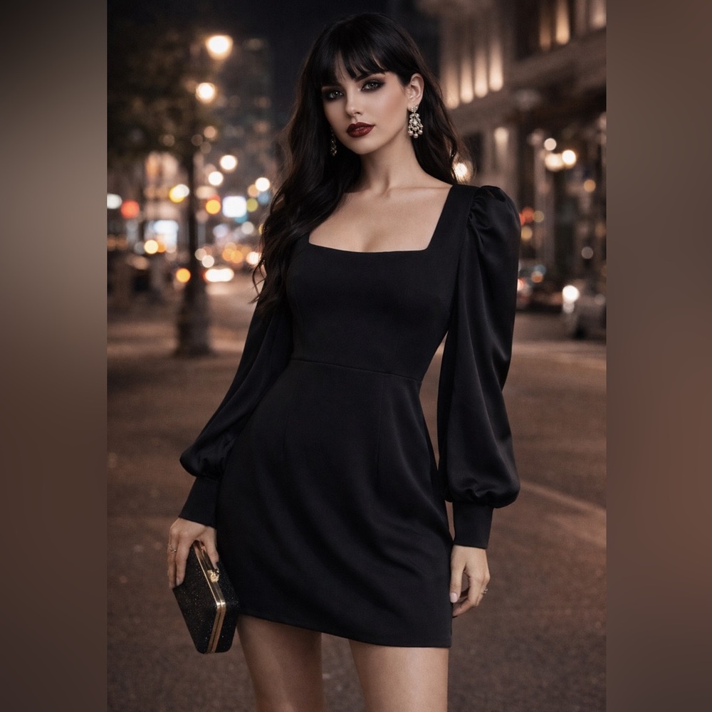 LULUS - Delightful Love, Black Balloon Sleeve Mini Dress, Size M